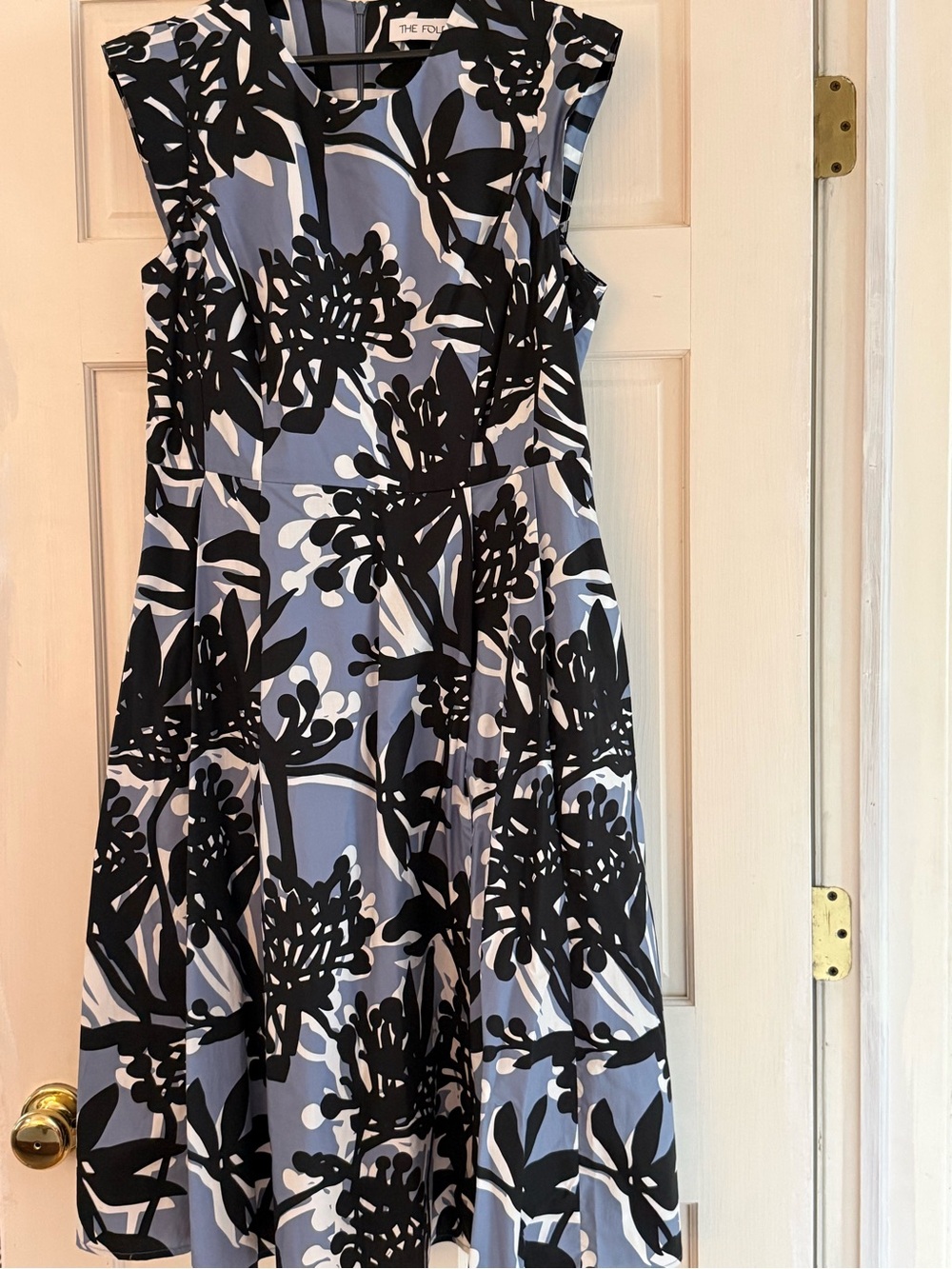 The Fold Sleeveless Fit & Flare Dress in Light Blue and Black Floral